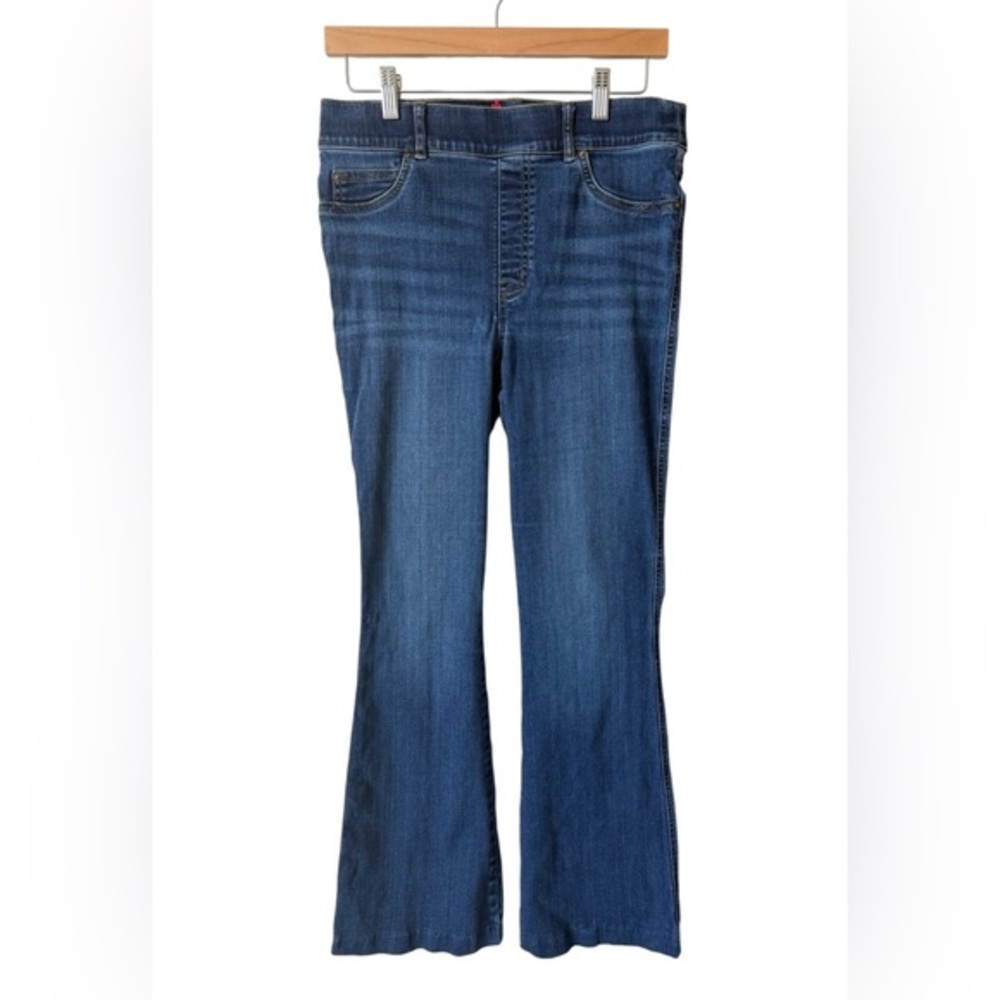 Spanx Flare Pull On Jeans‎ Blue Stretch Denim Shaping Size Large